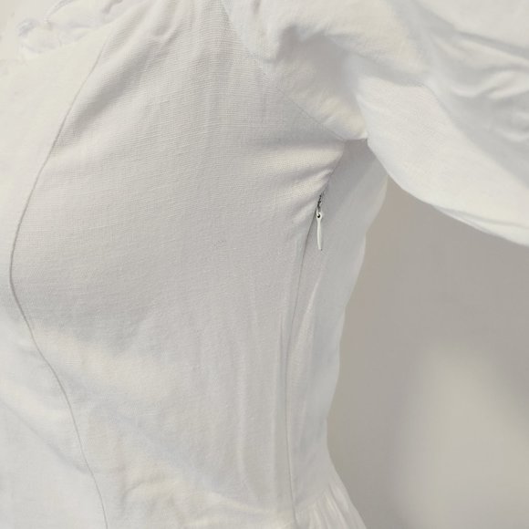 White Puff Sleeve Lace Up Milkmaid Puff Sleeve Sweetheart Skater Dress Cotton - Picture 10 of 15